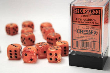 Chessex 16mm D6 Dice Block Vortex Orange/Black