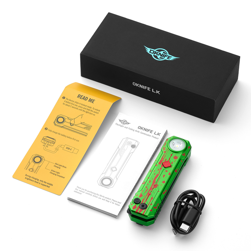 OKNIFE LK Zombie Green Folding Knife with Rechargeable Flashlight & RGB Light