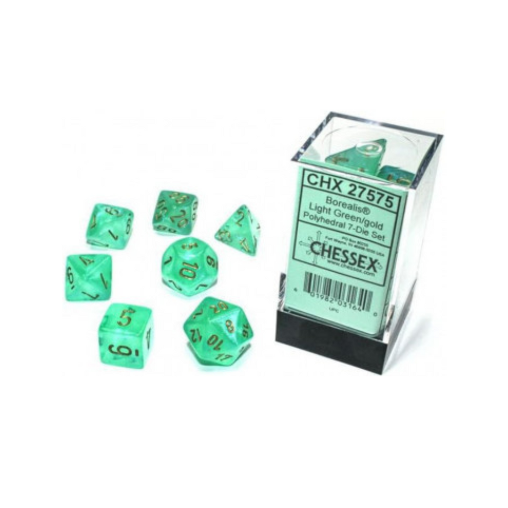 Chessex Polyhedral 7-Die Set Borealis Light Green/Gold (Luminary Effect)