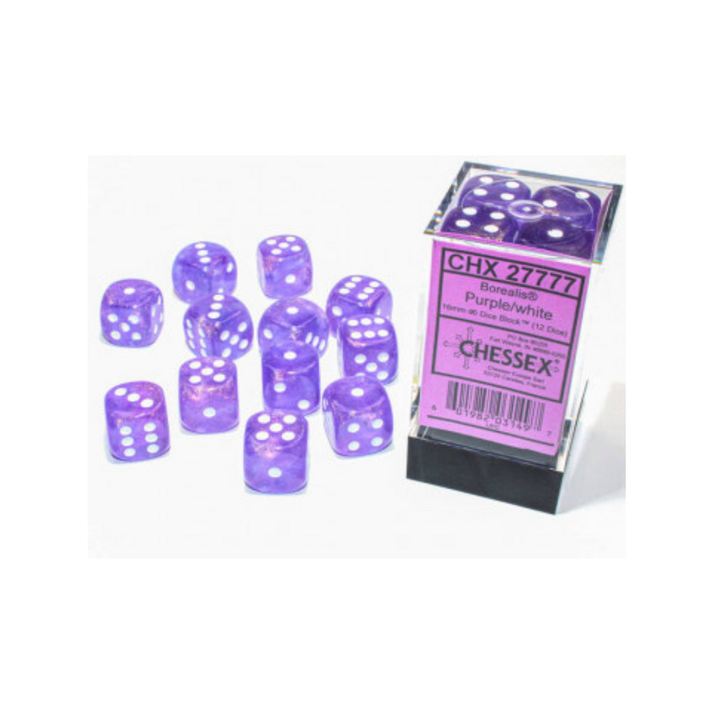 Chessex 16mm D6 Dice Block Borealis Purple/White (Luminary Effect)