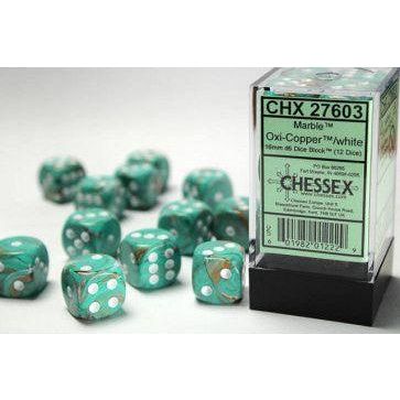 Chessex 16mm D6 Dice Block Marble Oxi-Copper/White