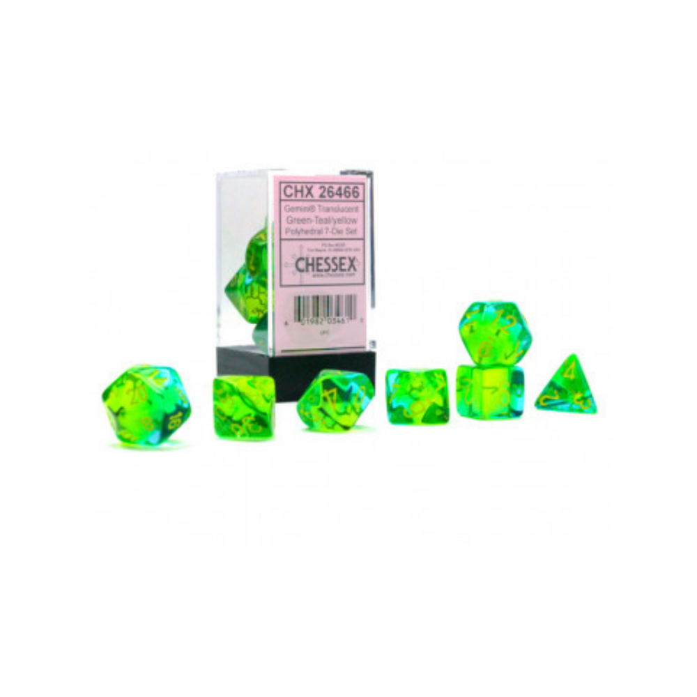 Chessex Polyhedral 7-Die Set Gemini Translucent Green-Teal/Yellow