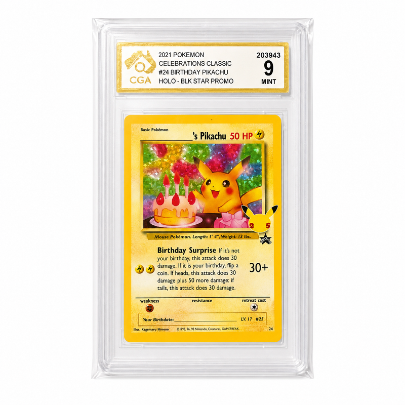 Pokémon Birthday Pikachu #24 Holo – Celebrations Classic Collection – CGA 9 Mint