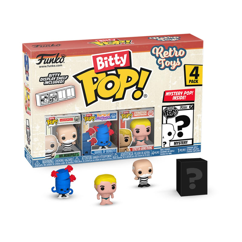 Retro Toys - Mr. Monopoly, Barrel of Monkeys, Stretch Armstrong & Mystery Bitty Pop! Vinyl Figure 4-Pack