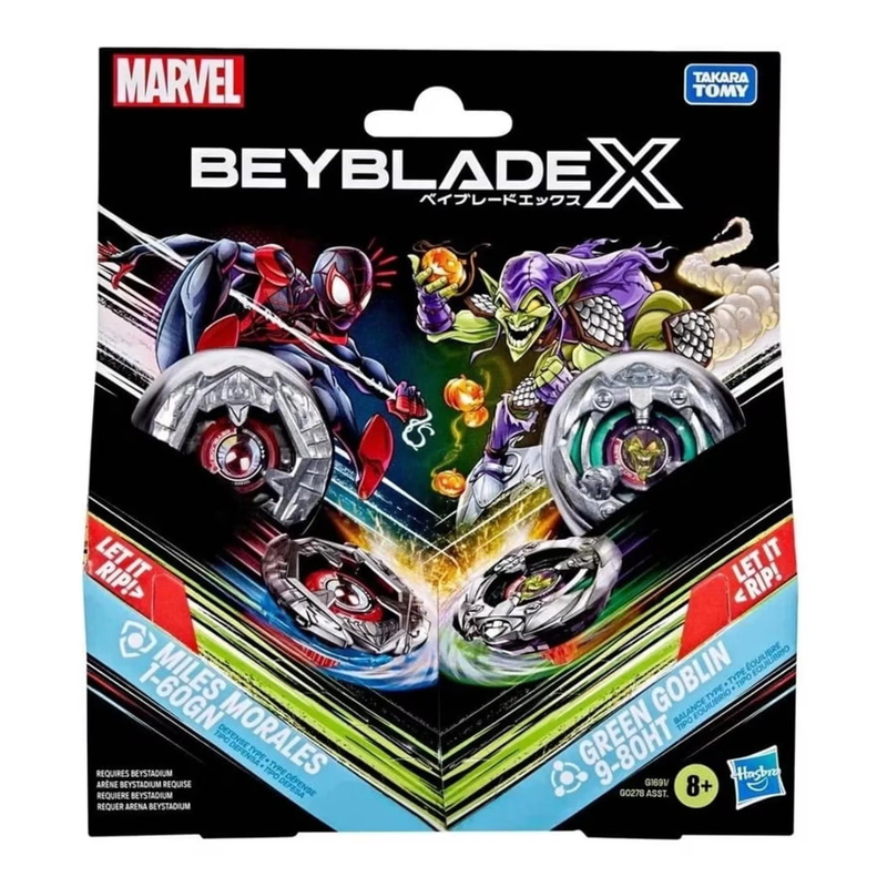 Beyblade X Marvel Collab Miles Morales 1-60GN vs Green Goblin 9-80HT