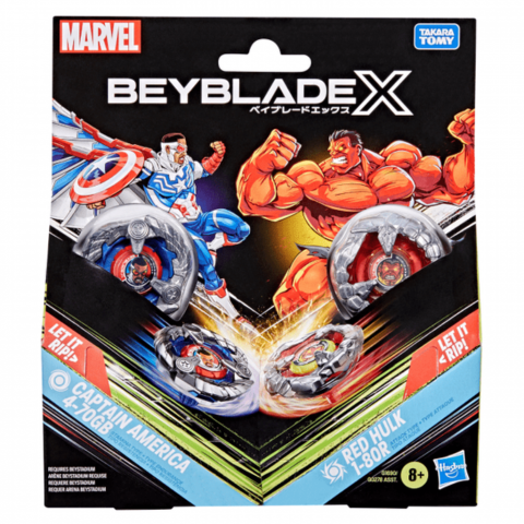 Beyblade X and Marvel Collab Captain America 4-70GB vs. Red Hulk 1-80R
