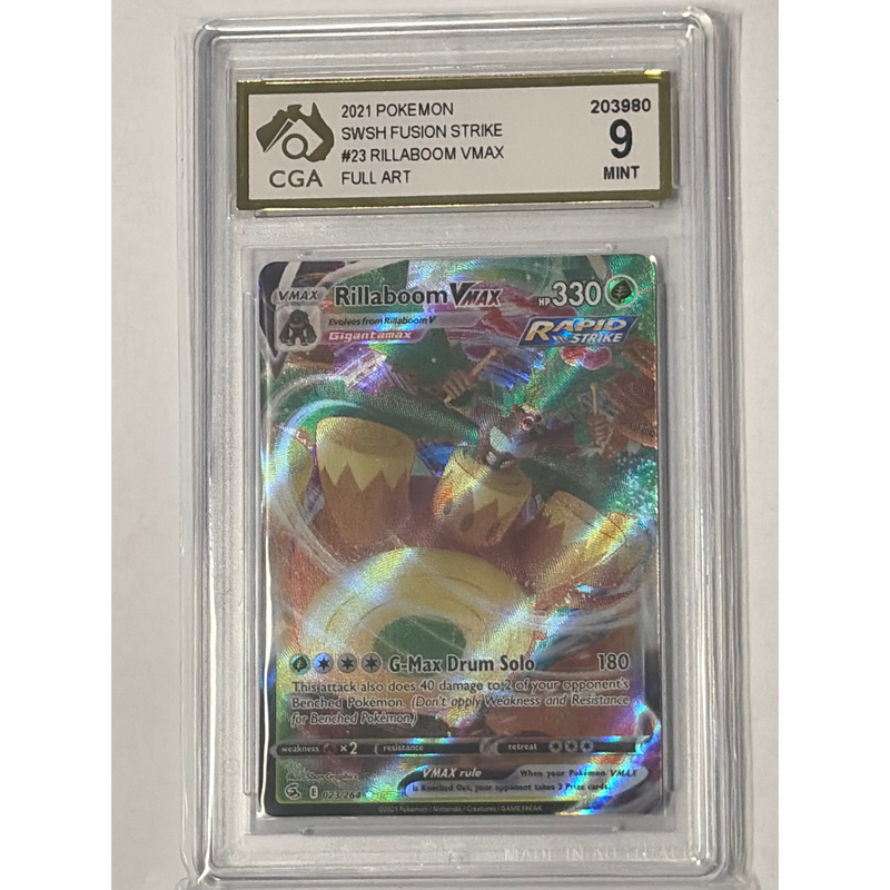 CGA Graded Pokemon Sword & Shield: Fusion Strike #23 Rillaboom VMAX - Graded 9