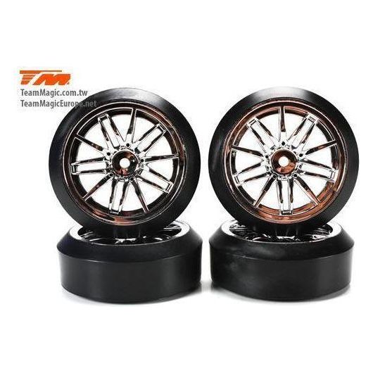 Team Magic Tires - 1/10 Drift - mounted - Starlight Wheels Silver - 12mm Hex - 45° - Hard (4 pcs) TMK7624SH