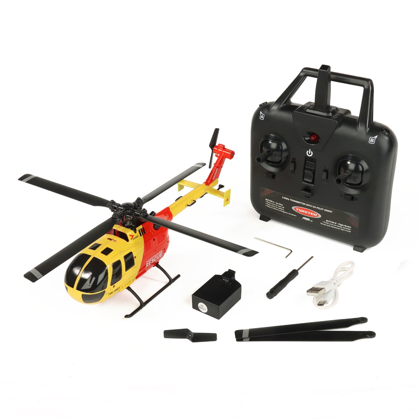 
                  
                    BO-105 Scale 250 Flybarless Helicopter with 6 Axis Stabilisation and Altitude Hold (Yellow/Red)
                  
                