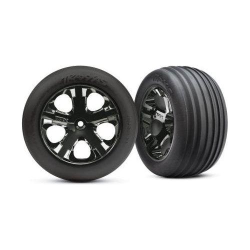Traxxas Tires & wheels, assembled, glued (2.8'')(All-Star black chrome wheels, Ribbed tires, foam inserts) (electric front) (2) 3771A-Traxxas-ProHobbies
