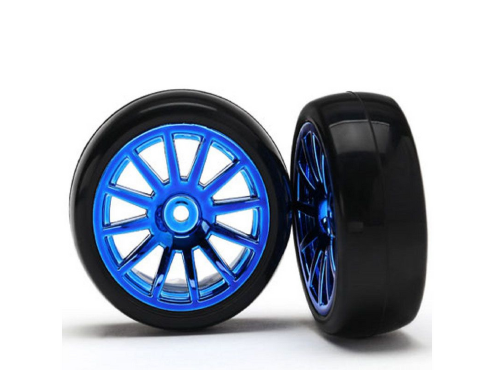 TRAXXAS 12-SP BLUE WHEELS SLICK TIRES