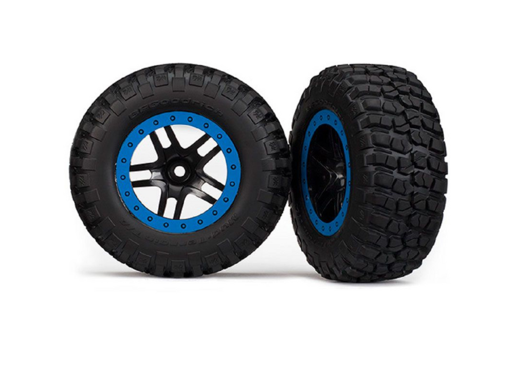 TRAXXAS TYRE & WHEEL GLUED (SCT SS BLK/BLUE 4WD)