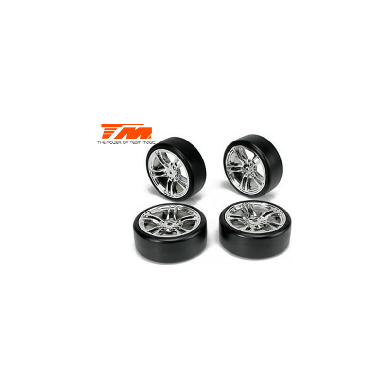 Team Magic E4D mounted drift tyre & rim F/Silver TM503302FS