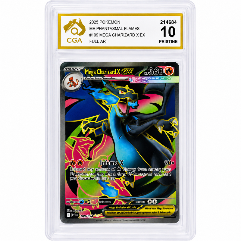 2025 Pokémon Phantasmal Flames Mega Charizard X ex #109/094 Full Art CGA 10 Pristine