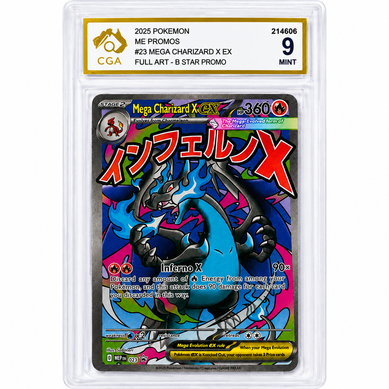 2025 Pokémon Mega Evolution Promo Mega Charizard X ex #23 Full Art B Star Promo CGA 9 Mint