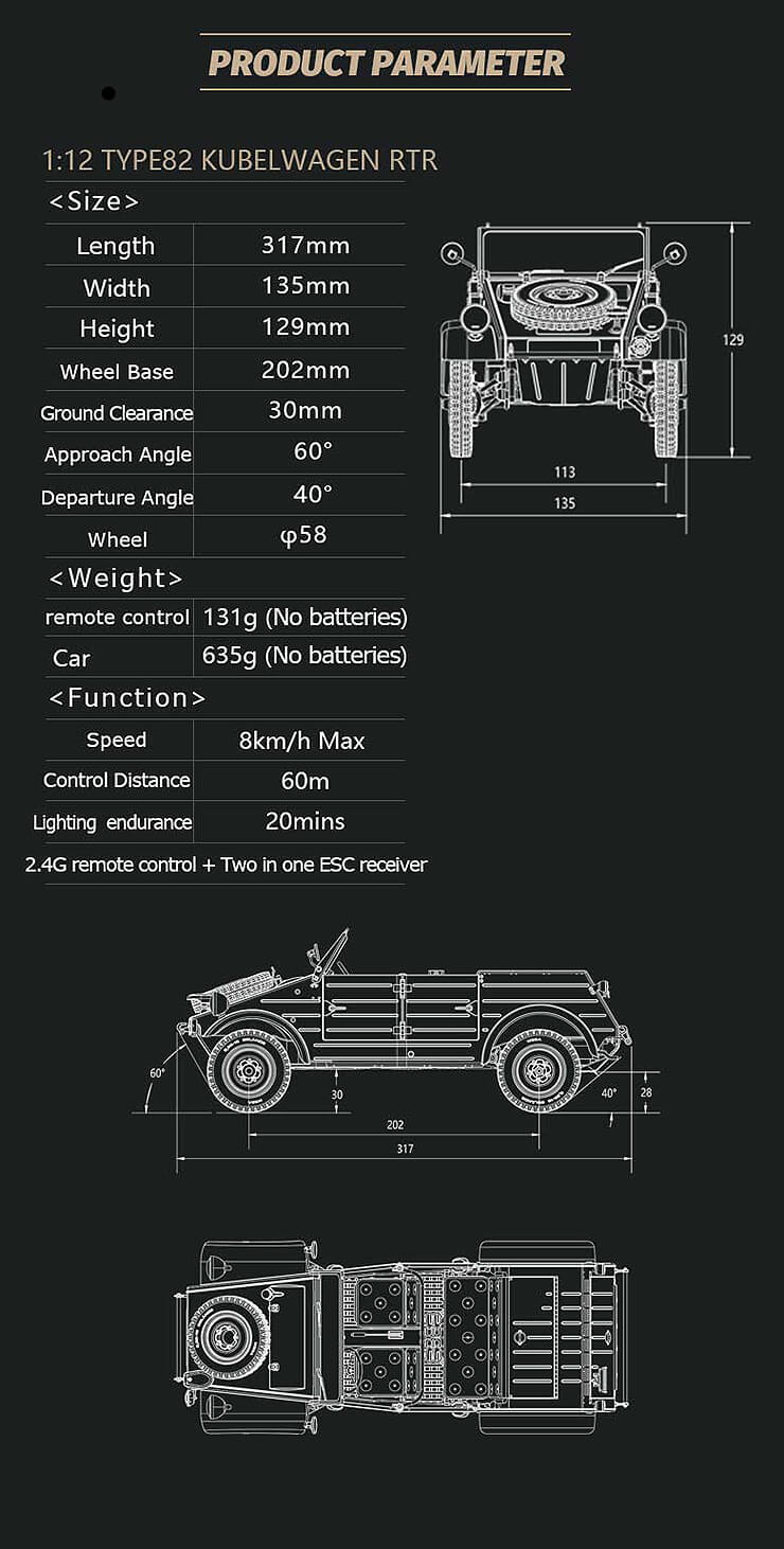 
                  
                    TYPE82 KUBELWAGON 1/12TH SCALER RTR
                  
                