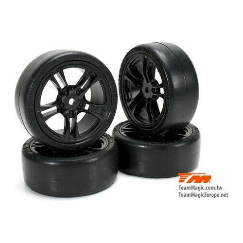 Team Magic 1/10 touring mounted rubber tires (4 pce) Black - 503329BK